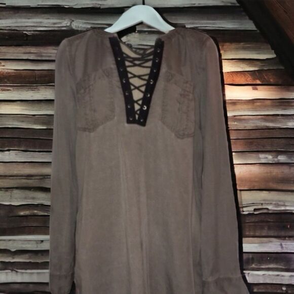 Express Dress Mini Shirtdress Tunic Lace-Up Deep V Eco Friendly Goth Size Small - Picture 5 of 16